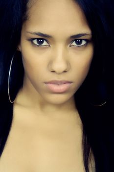 young beautiful woman closeup portrait, studio shot