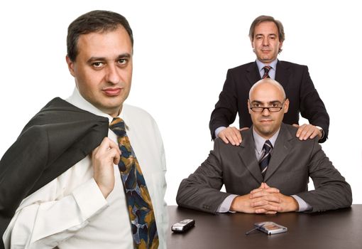 business team working in a desk, isolated on white