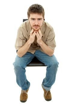 young casual man on a chair, isolated on white