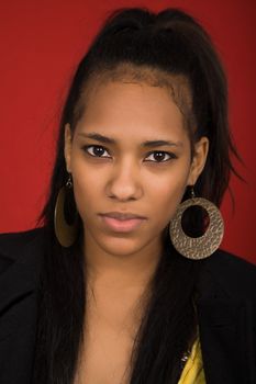 young casual woman close up portrait, studio shot