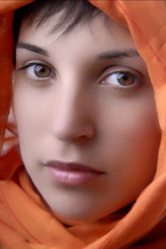 young woman close up portrait, studio picture