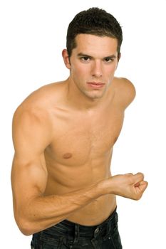 young sensual man on a white background