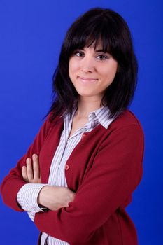 young beautiful woman, on a blue background