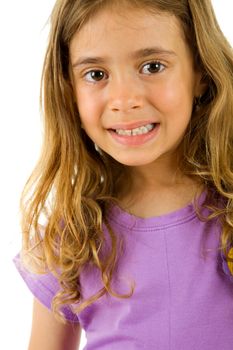 young happy girl smiling, isolated on white