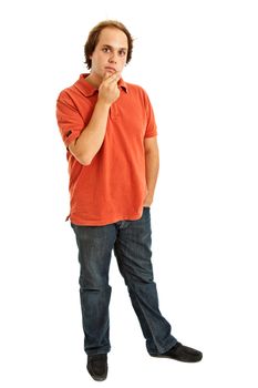 young casual man full body in a white background