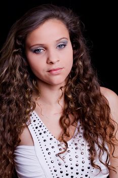 young beautiful woman, on a black background