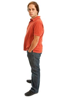 young casual man full body in a white background