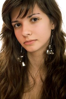 young beautiful woman portrait, isolated on white