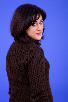 young beautiful woman, on a blue background