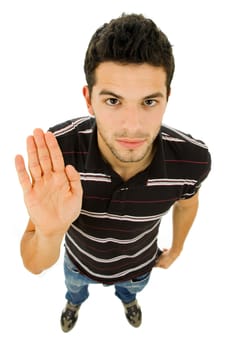 young casual man full length in a white background