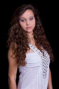 young beautiful woman, on a black background