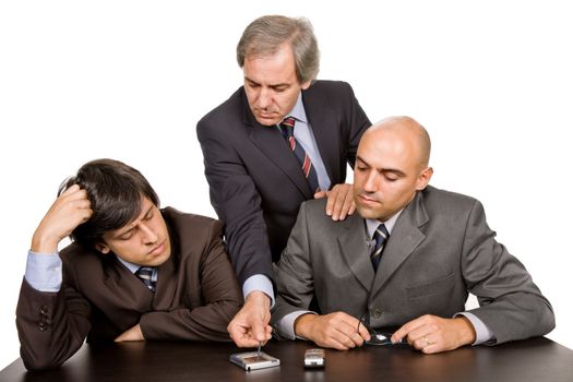 group of workers on a meeting, isolated on white