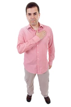 young casual man full body in a white background