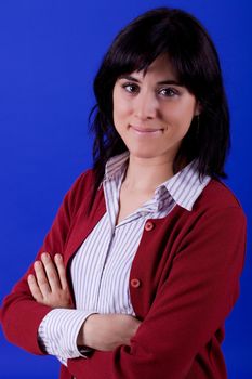 young beautiful woman, on a blue background