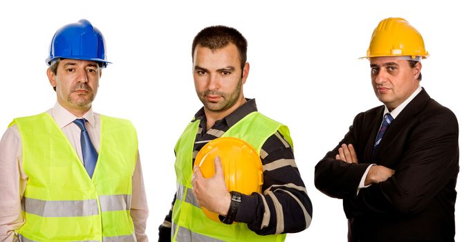 three workers isolated in a white background