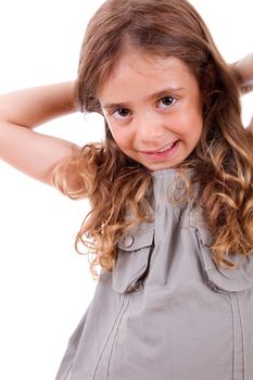 young happy girl portrait, isolated on white