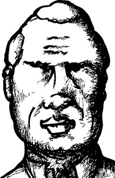 Black ink sketch of mature balding man