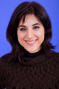 young beautiful woman, on a blue background