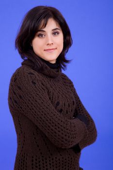 young beautiful woman, on a blue background