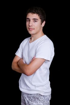 young casual happy man on a black background