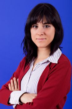 young beautiful woman, on a blue background