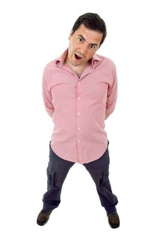 young casual man full body in a white background