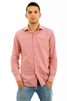 young casual man portrait in a white background