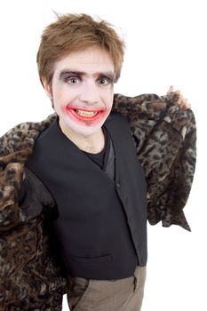 young man dressed as joker, isolated on white