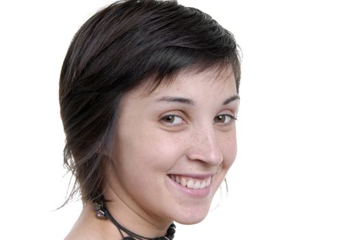 young woman portrait in a white background