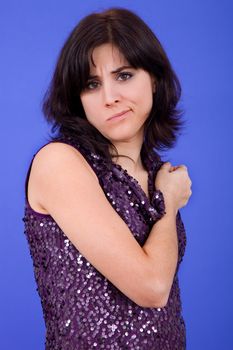 young beautiful woman, on a blue background