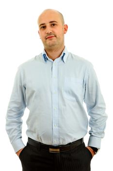 young casual man portrait in a white background