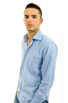 young casual man portrait in a white background