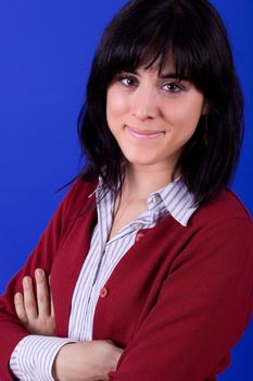 young beautiful woman, on a blue background