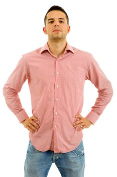 young casual man portrait in a white background