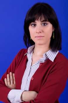 young beautiful woman, on a blue background