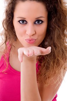 young casual beautiful woman sending a kiss