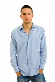 young casual man portrait in a white background