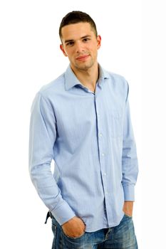 young casual man portrait in a white background