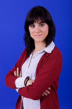 young beautiful woman, on a blue background