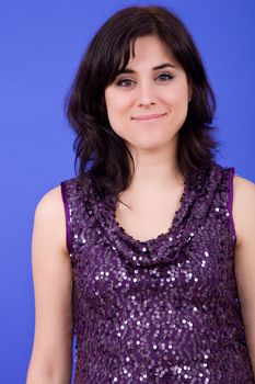 young beautiful woman, on a blue background