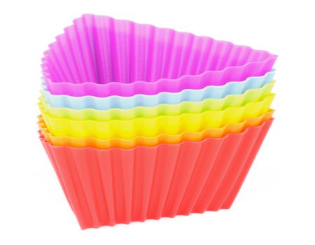 Silicone Rainbow Colored Cupcake Molds isolated on white background