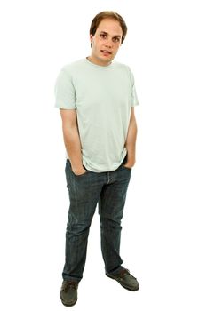 young casual man full body in a white background