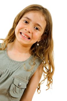 young happy girl smiling, isolated on white