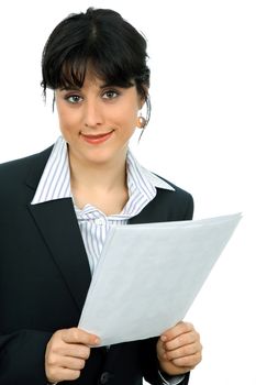 young business woman portrait isolated on white background