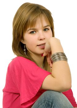 young casual blonde woman close up portrait