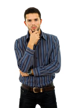 studio picture of a pensive young man, isolated on white