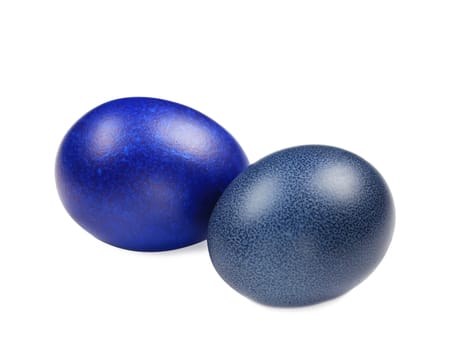 Close up of two blue easter eggs. Isolated on a white background.