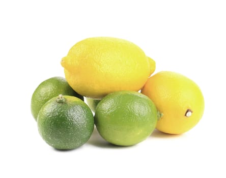 Fresh lime and lemon isolated on white. Isolated on a white background.