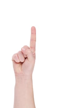 Pointing the finger. Man's hand. Isolated on a white background.