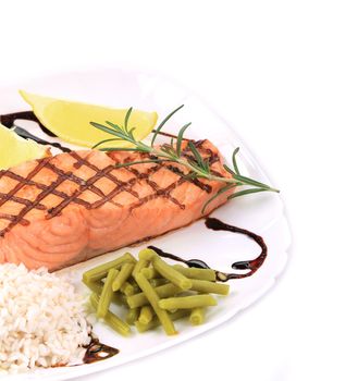 Salmon Fillet with Risotto. Place for text. Whole background.